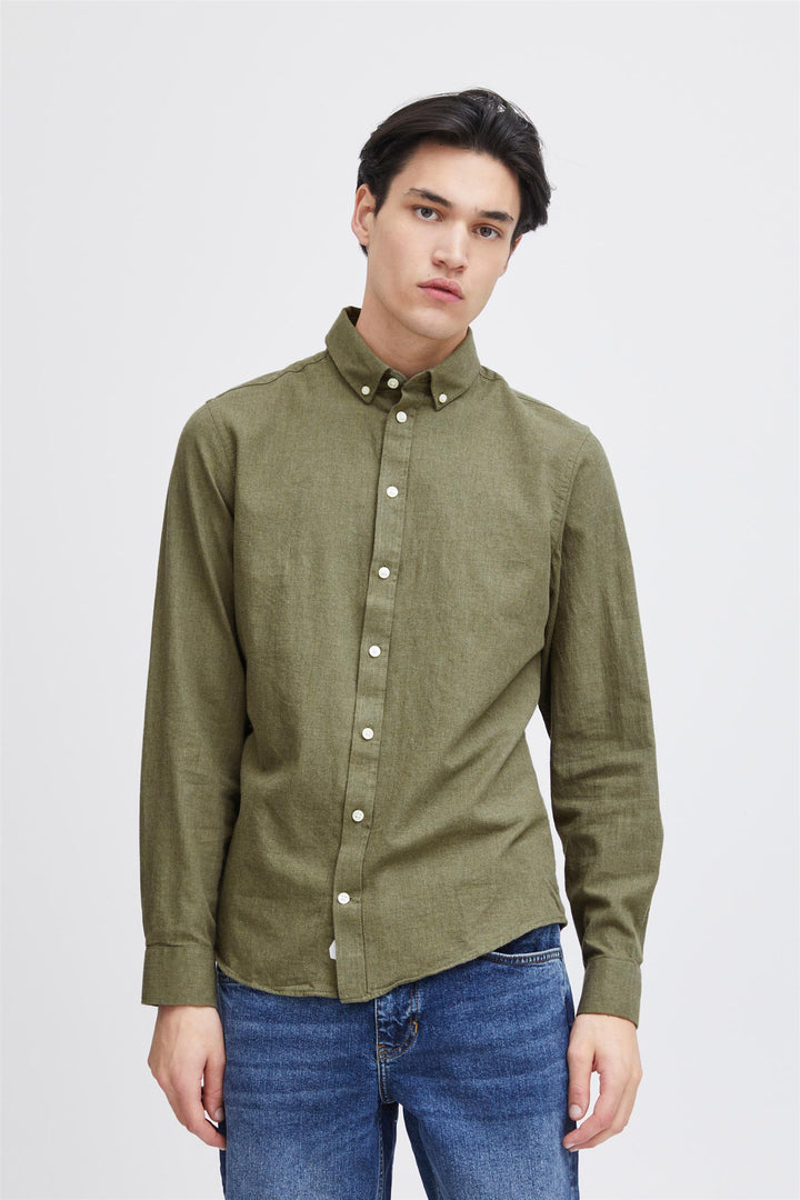 ANTON LS BD fil a fil shirt  Burnt Olive Melange