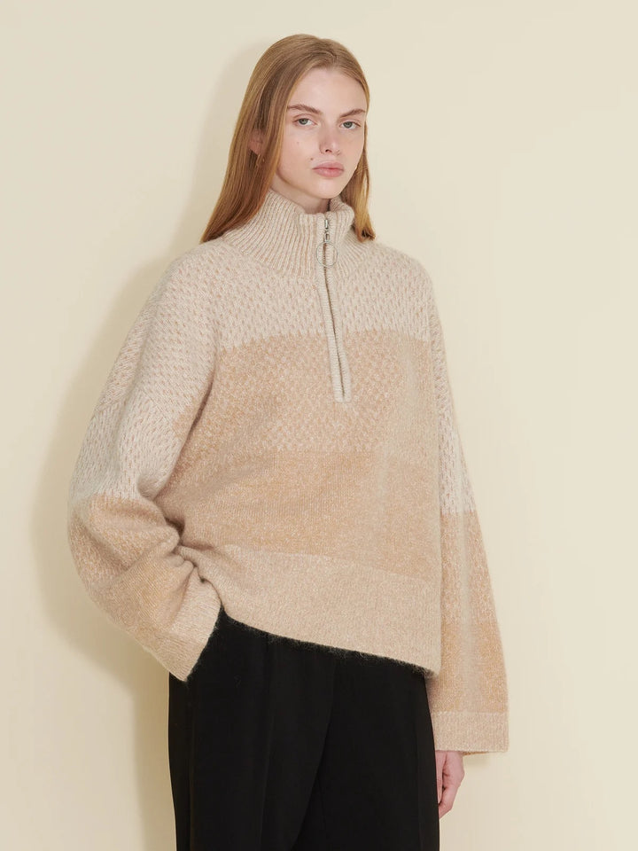 Tine Knit Half Zip  Sand Mix