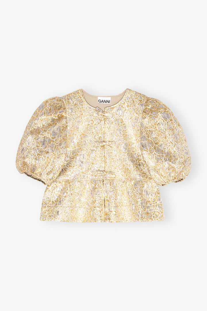 Metallic Cloque Peplum Blouse  Gold/Silver