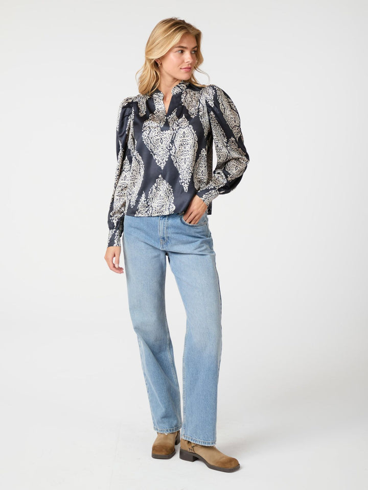 Rosslyn Paisley Drop Blouse  Navy