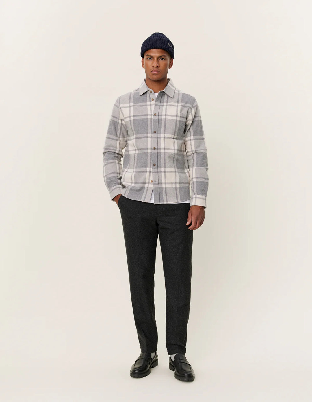 Jeremy Flannel Shirt  Grey Melange/Snow Melange