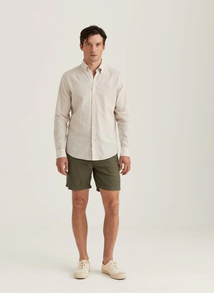 Linen Check Shirt-Slim Fit  Khaki