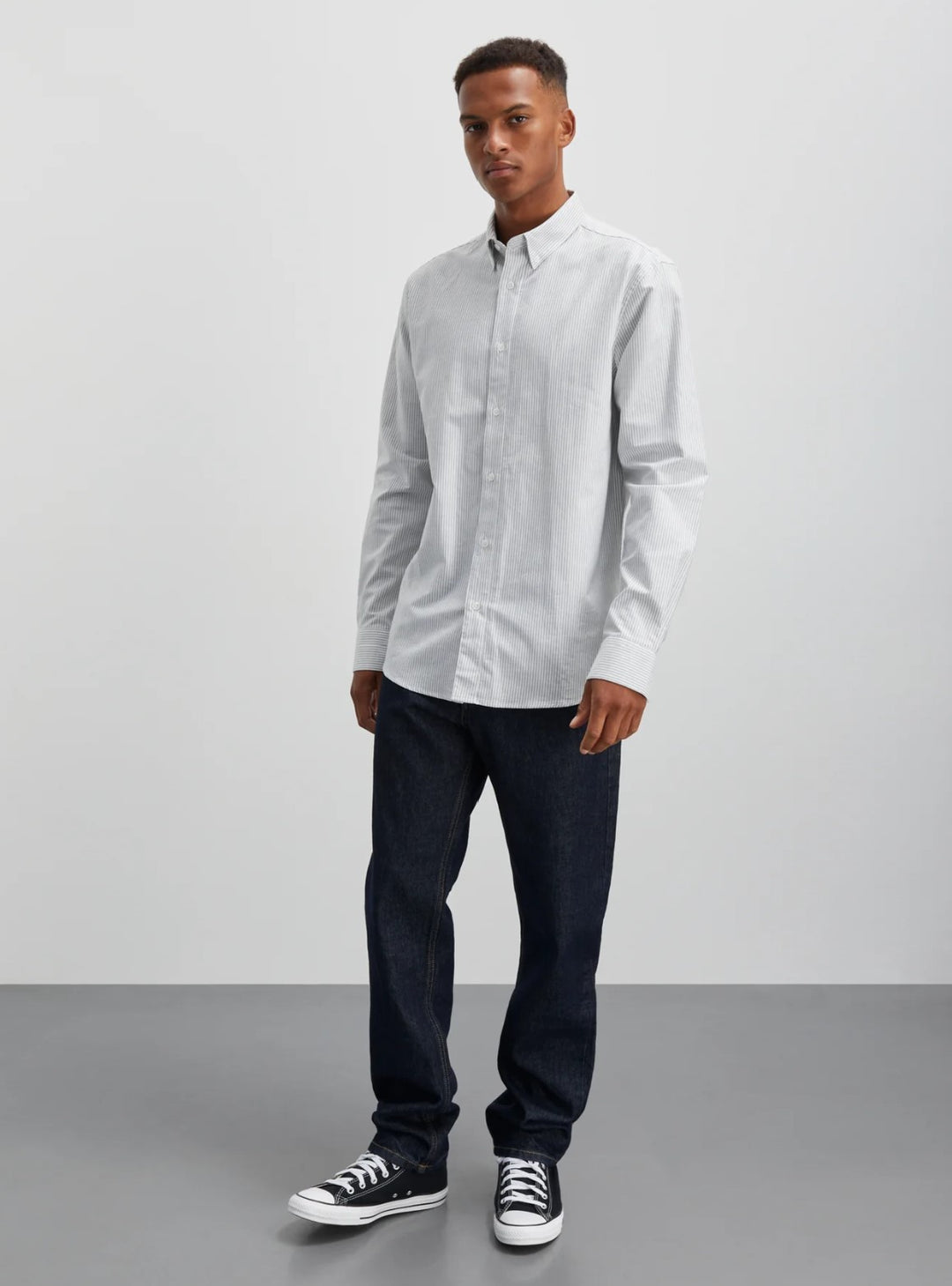 Cotton Oxford Sune Stripe Shirt BD  Jadeite/White