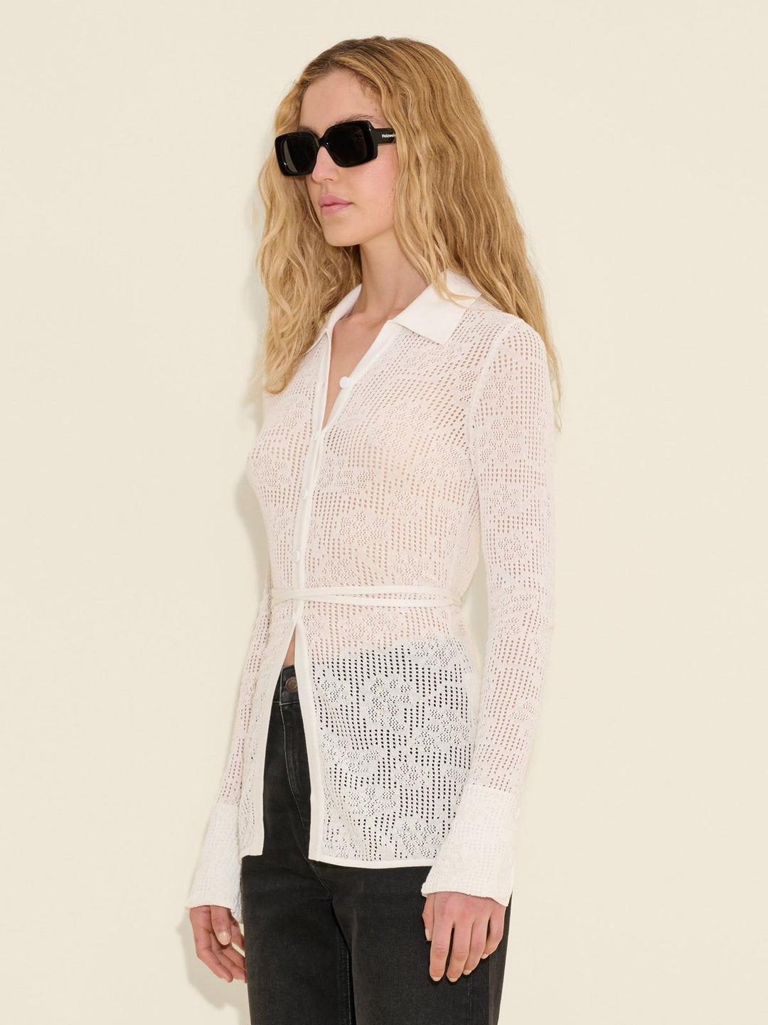 Lace Knit Shirt  White