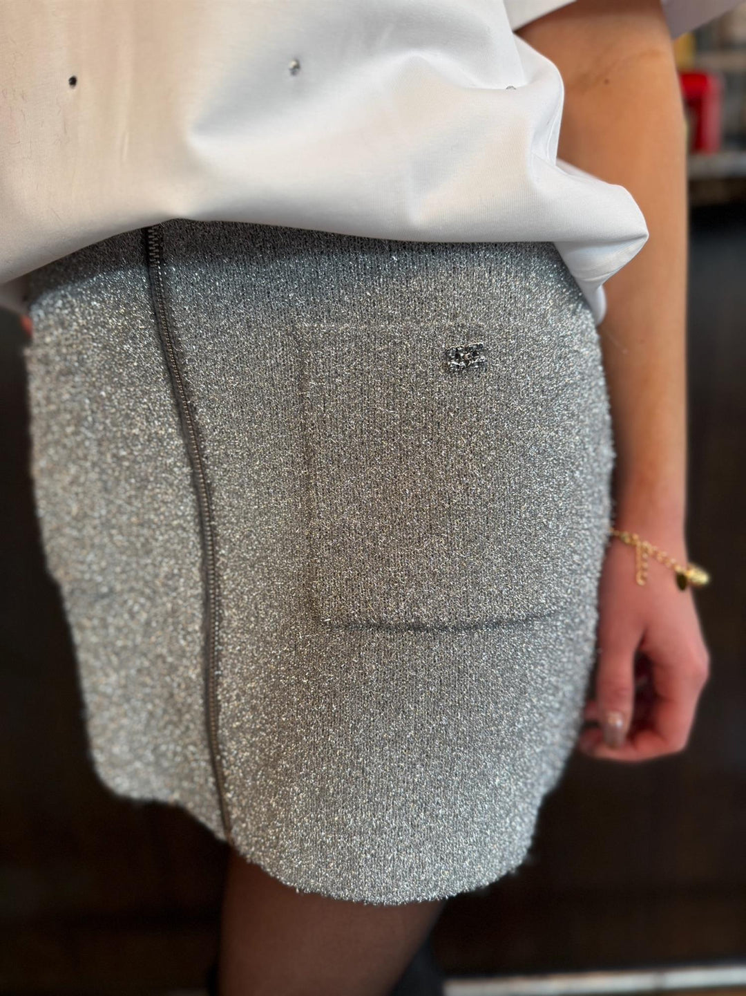 Sparkle Doubleface Mini Skirt  Silver