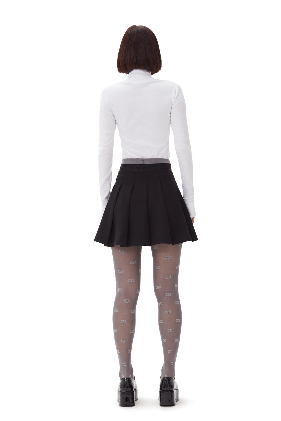 Light Twill Pleated Mini Skirt  Black