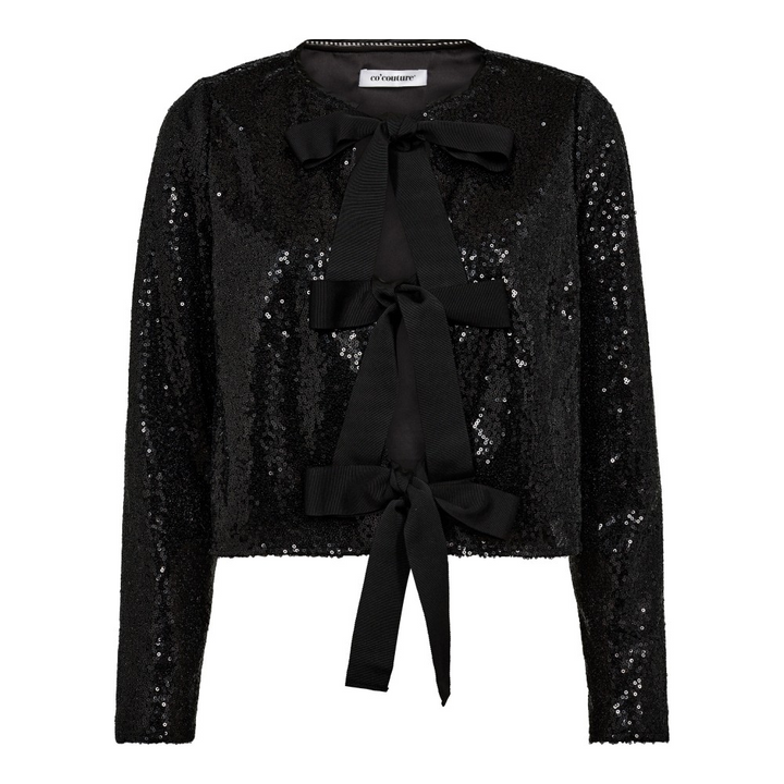 StevieCC Sequin LS Bow Blouse  Black