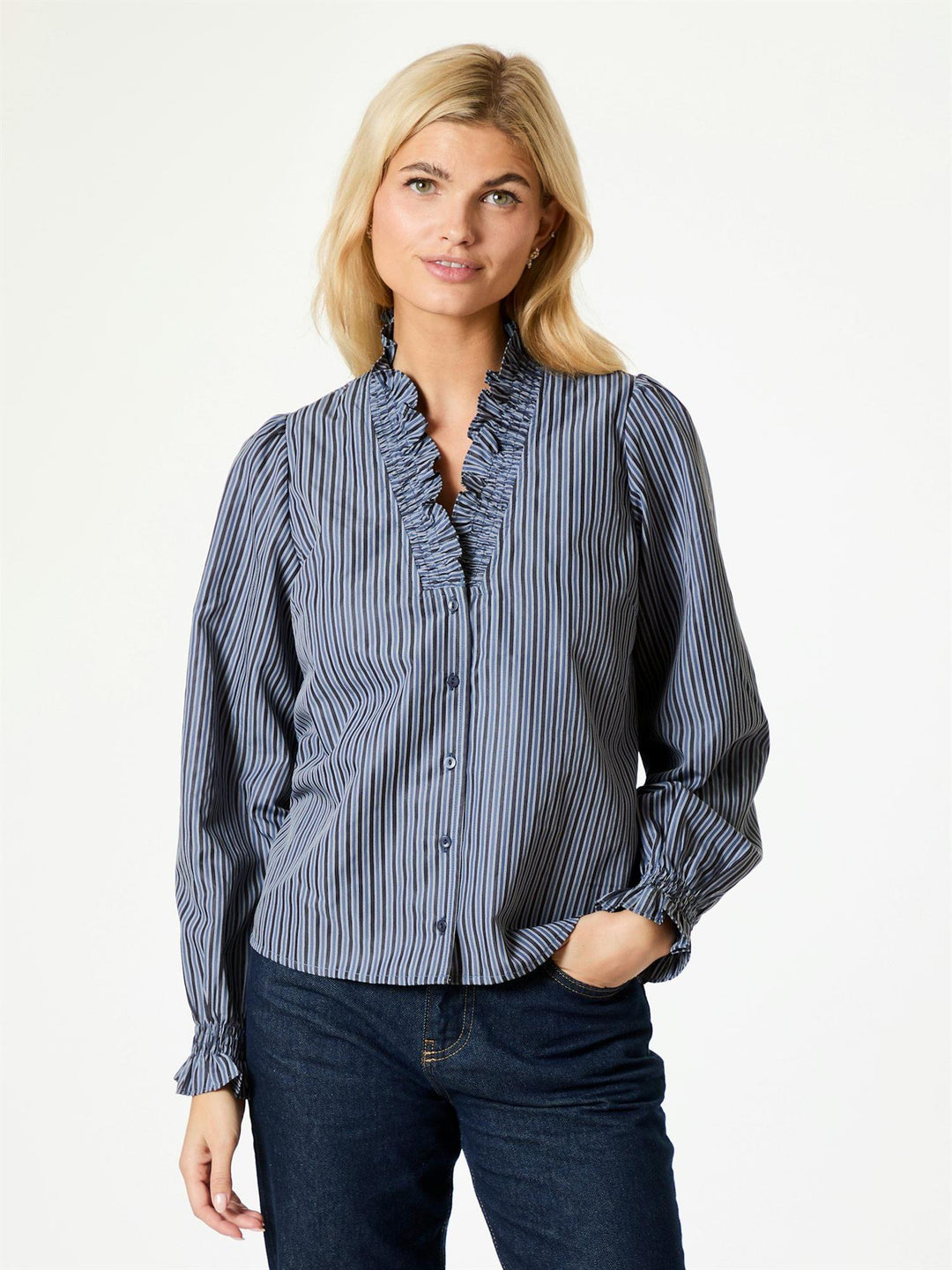 Brielle Twill Stripe Shirt  Dusty Blue