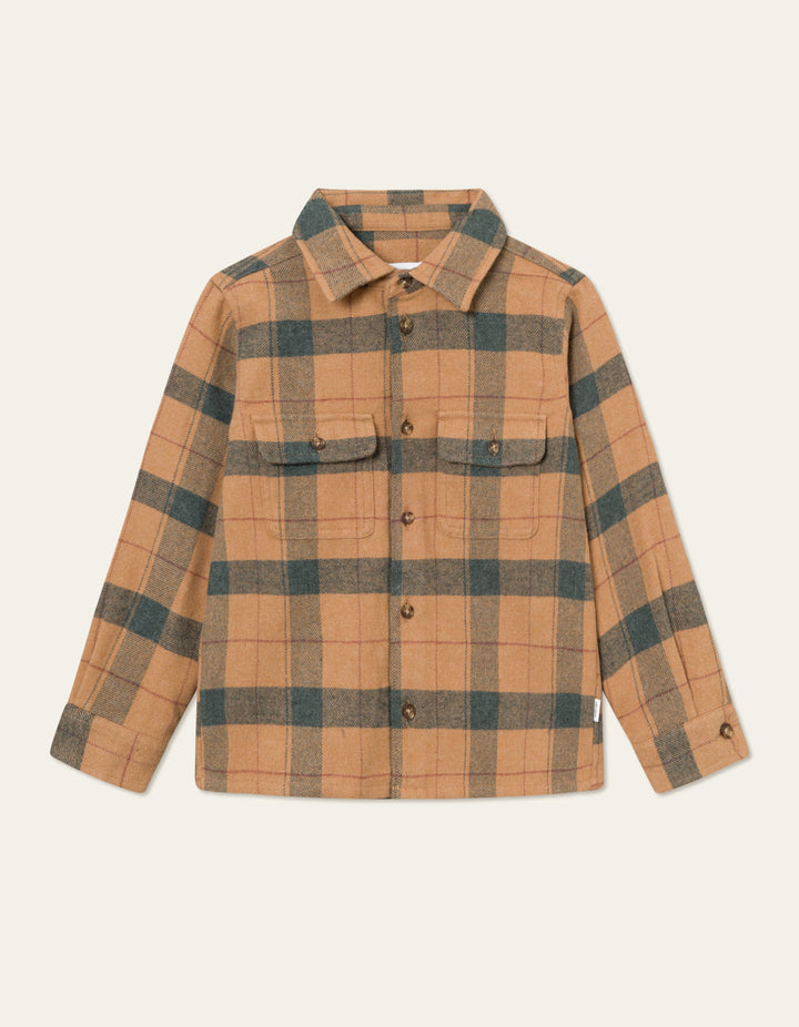 Lennon Check Overshirt Kids  Tobacco Brown/Pine Green