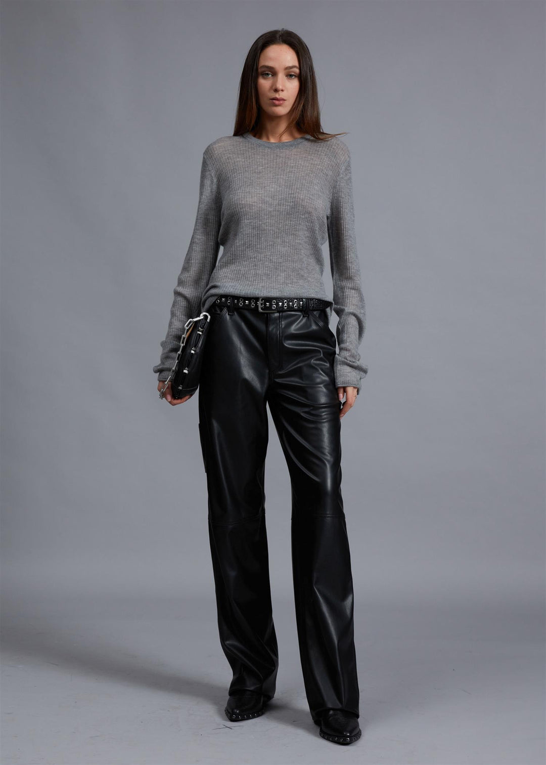 MANDEE RIBBED CASHMERE CREW  Heather Grey