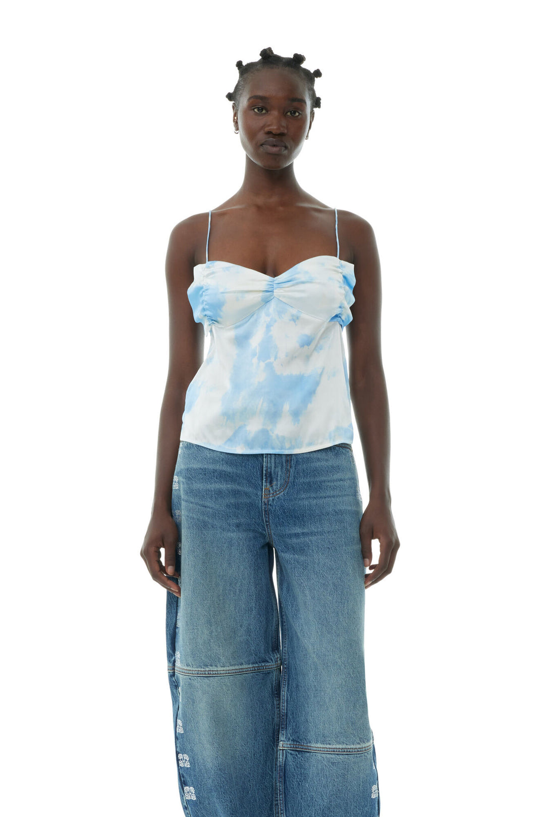 Printed Satin Slip Top  Powder Blue