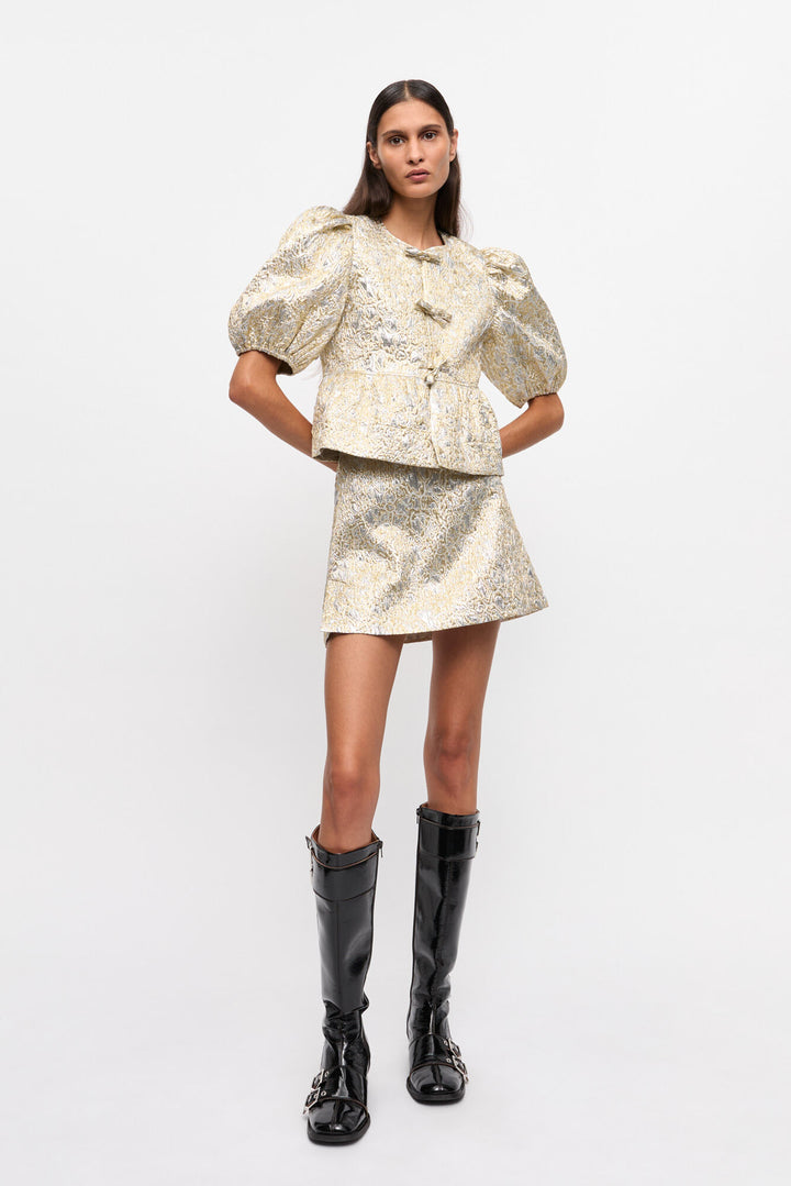 Metallic Cloque Peplum Blouse  Gold/Silver