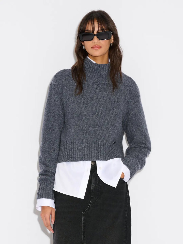 W. Wool Cropped Turtleneck  Blue