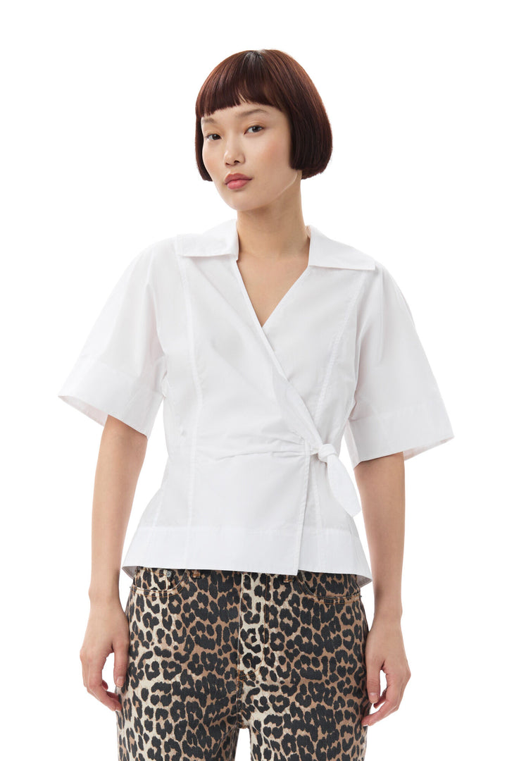 Cotton Poplin Wrap Blouse  Bright White