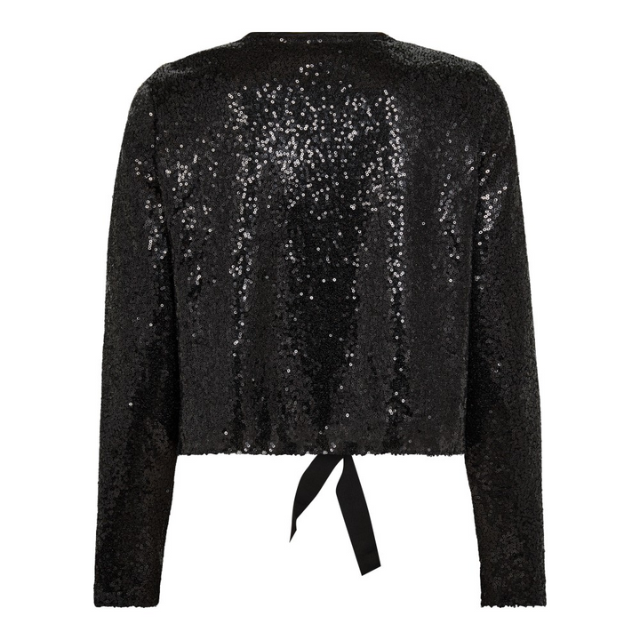 StevieCC Sequin LS Bow Blouse  Black