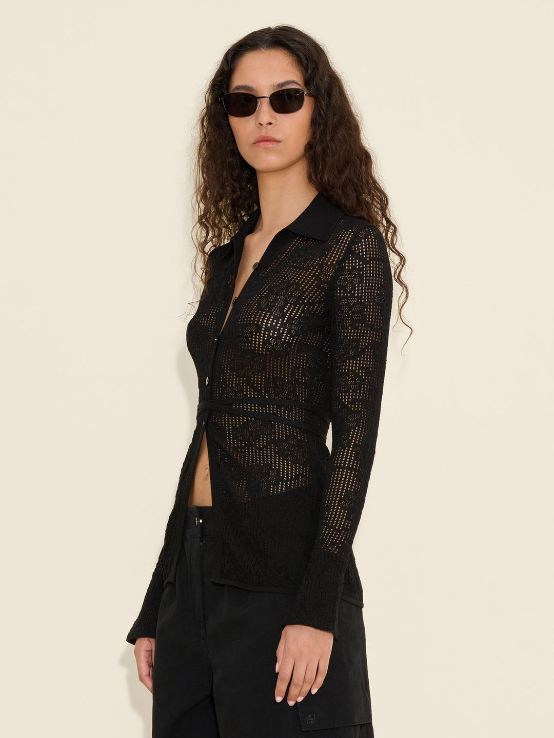 Lace Knit Shirt  Black