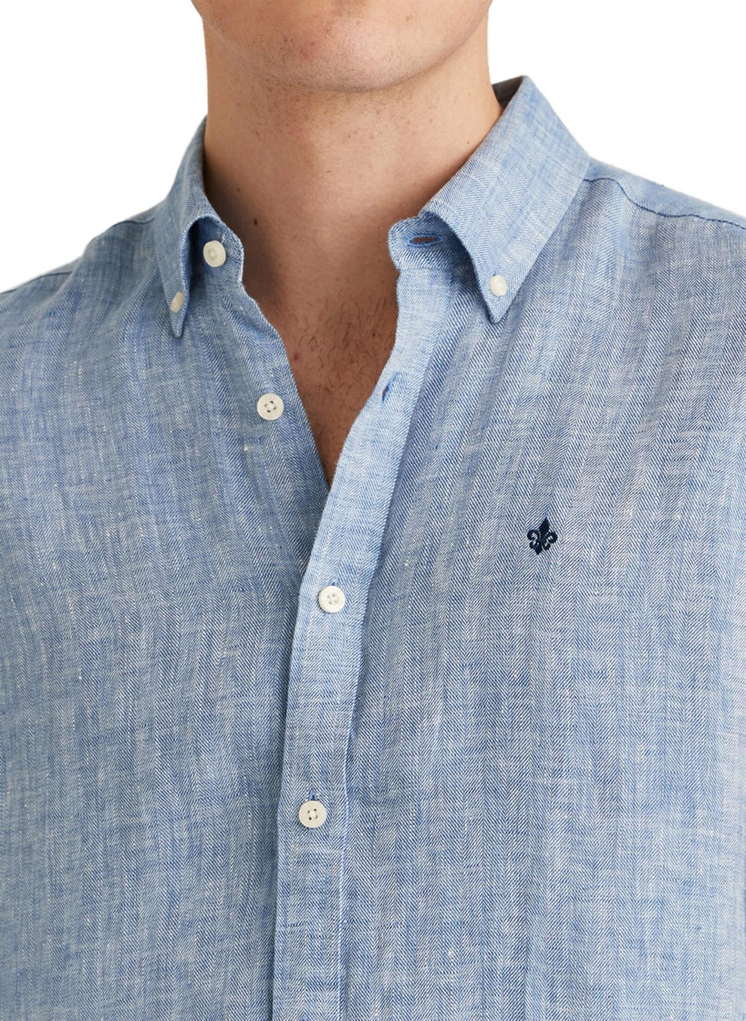 Douglas Linen Herringbone BD Shirt  Blue