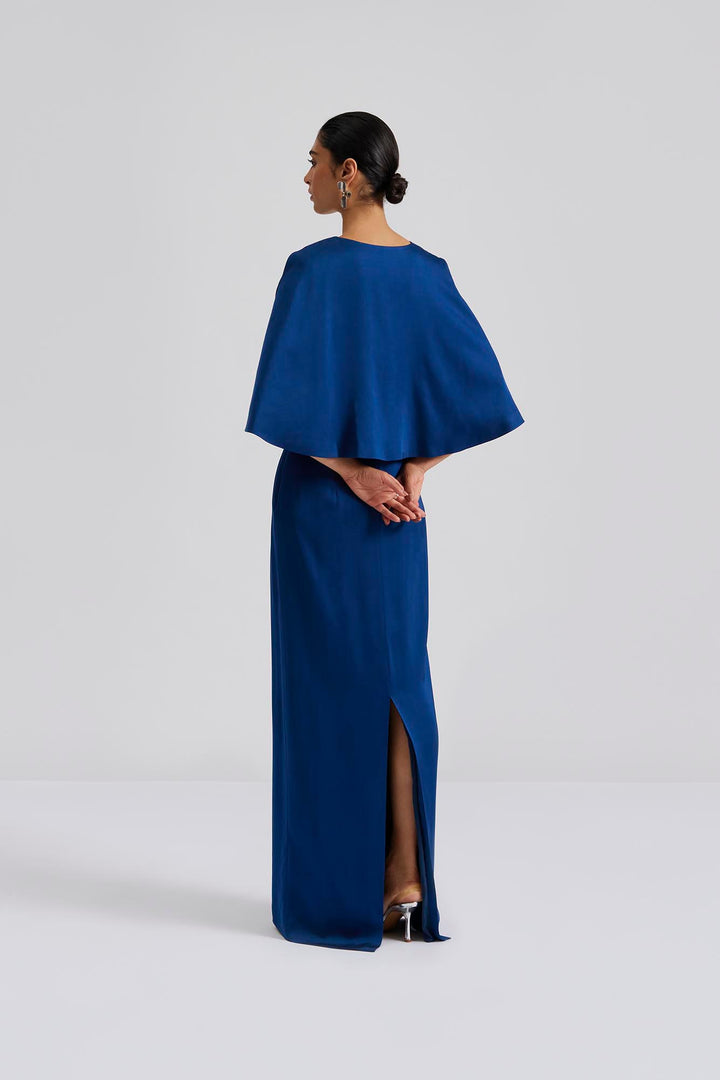 Junia cape satin maxi dress  Midnight Blue