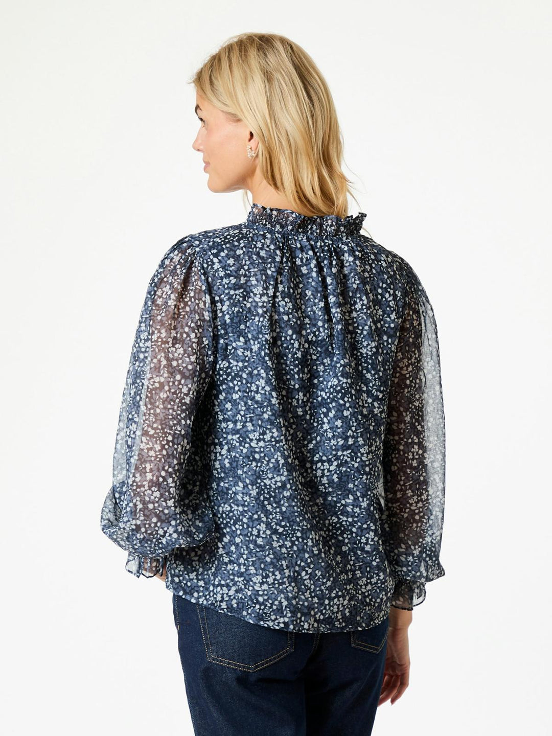 Leia Flower Graphic Blouse  Navy