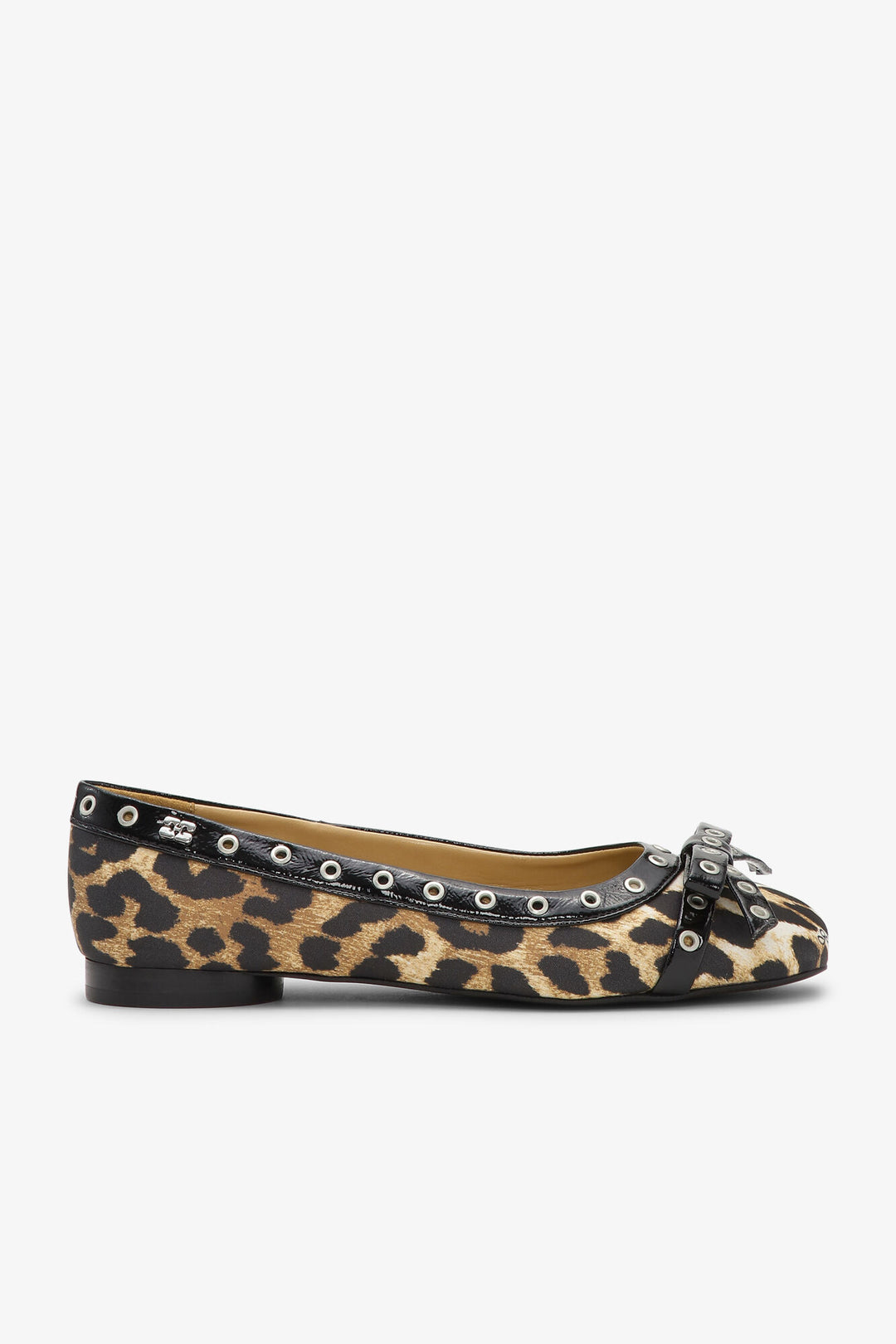 Eyelets Bow Ballerina Satin  Leopard