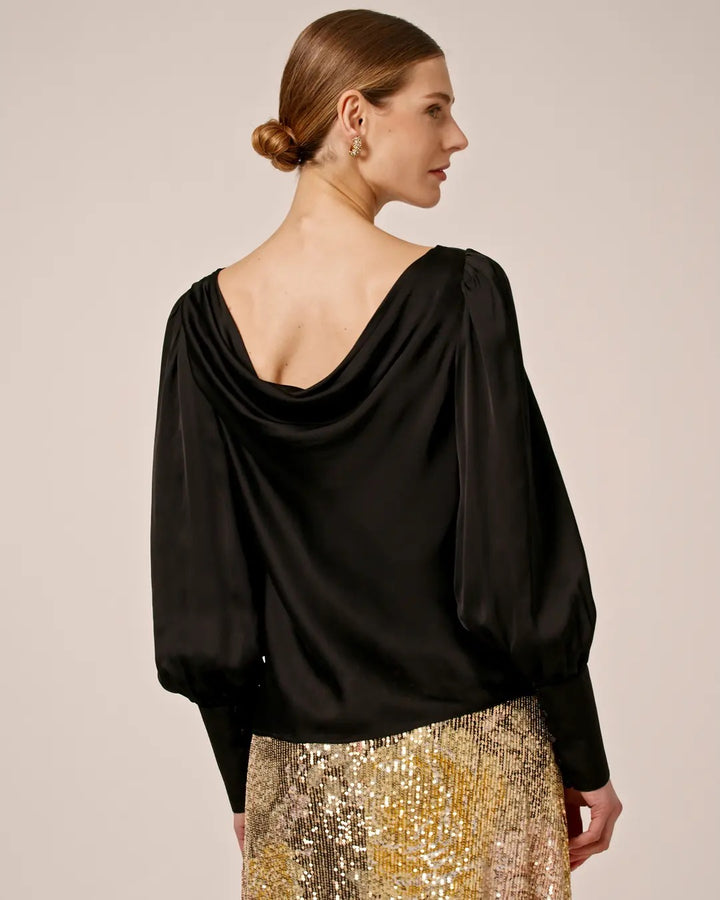 Satin Drape Top  Black