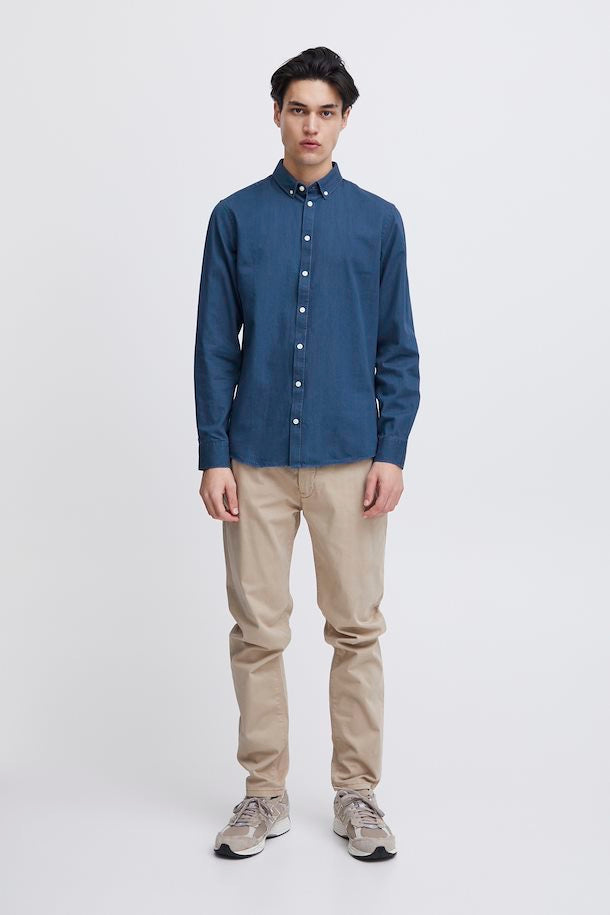 Anton Denim Chambray Shirt  Denim Mid Blue