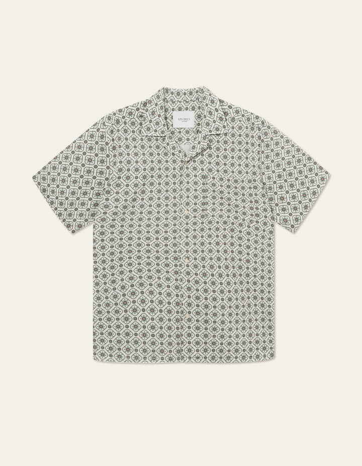 Tapestry SS Shirt  Ivory/Light Jade Green