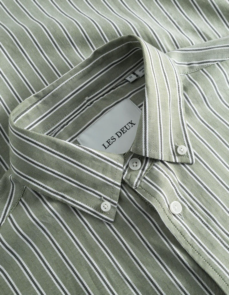 Kolton Herringbone Poplin Shirt  White/Chive Green