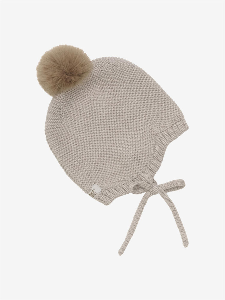 Bonnet Wool Knit w. Pompom  Camel Melange