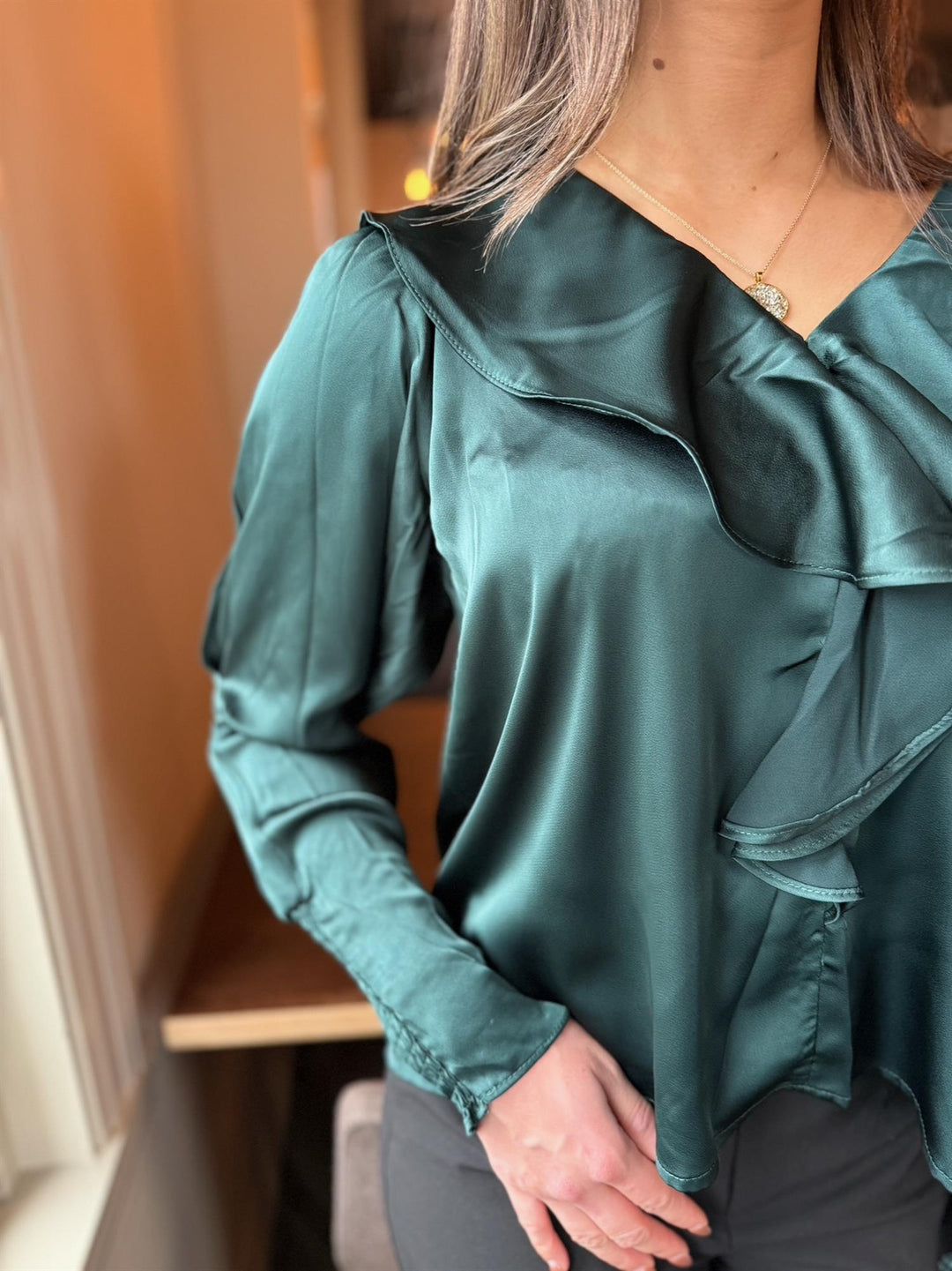 Sandie Sateen Blouse  Dark Green