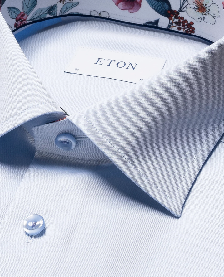 ETON  SLIM W/FLORAL PATTERN  Light Blue