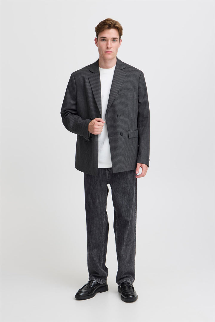 BRUCE pinstriped relaxed blazer  Dark Grey Melange