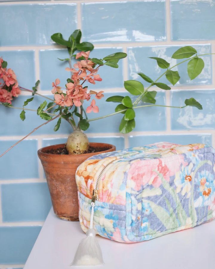 Cosmetic Bag Velvet  Blue Florals