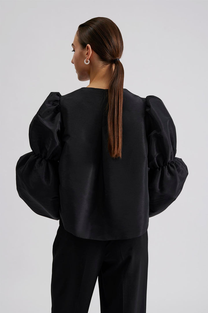 ZOEY DOUBLE POUF SLEEVE BLOUSE  Black