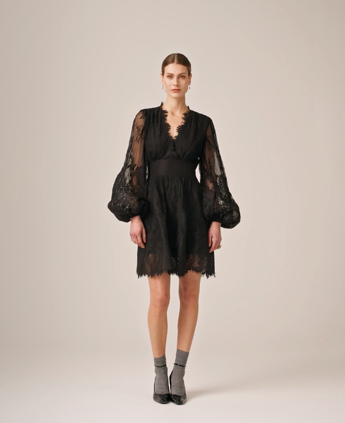 LACE V-NECK DRESS  Black