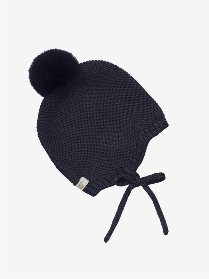 Bonnet Wool Knit w. Pompom  Dark Navy