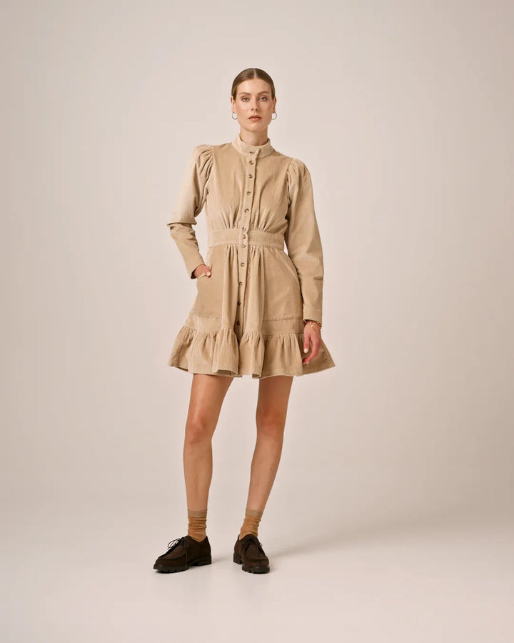 Corduroy Mini Dress  Beige