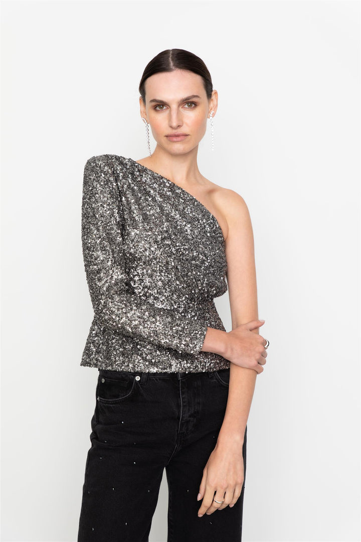 Libra Sequin Top  Silver