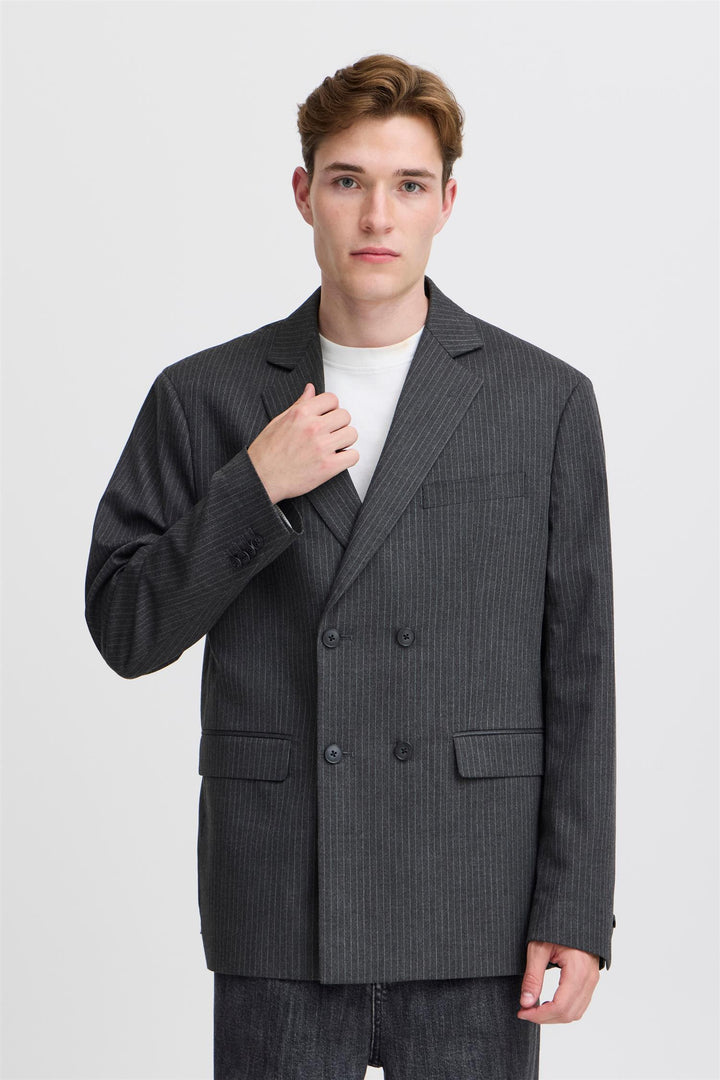 BRUCE pinstriped relaxed blazer  Dark Grey Melange