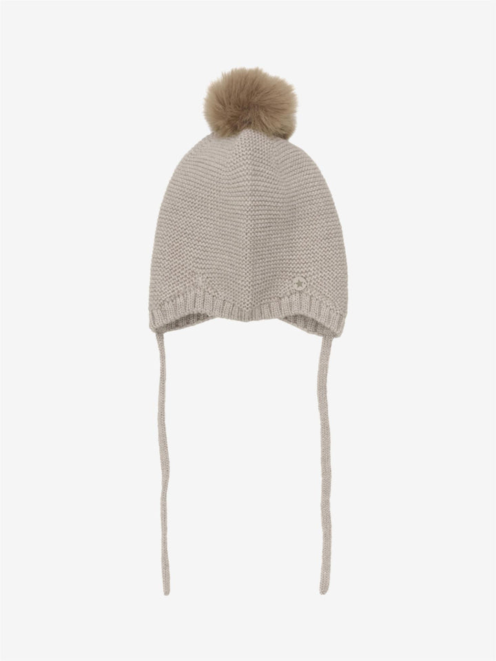 Bonnet Wool Knit w. Pompom  Camel Melange