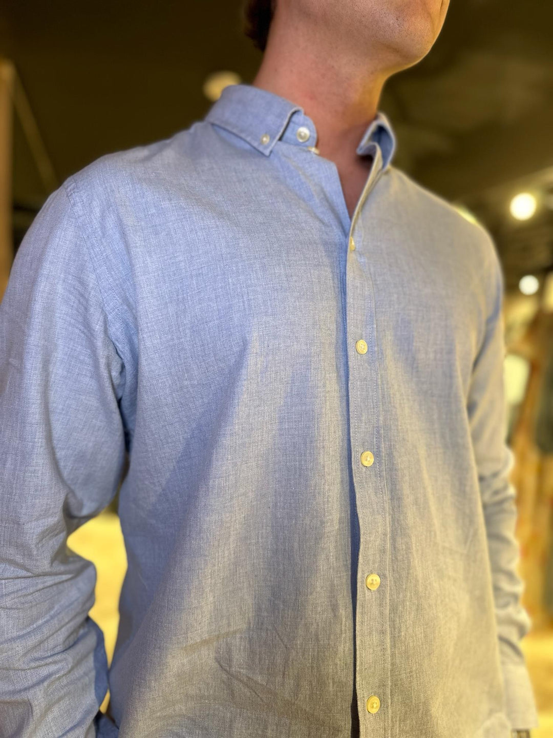 Anton LS BD fil a fil shirt  Chambray Blue