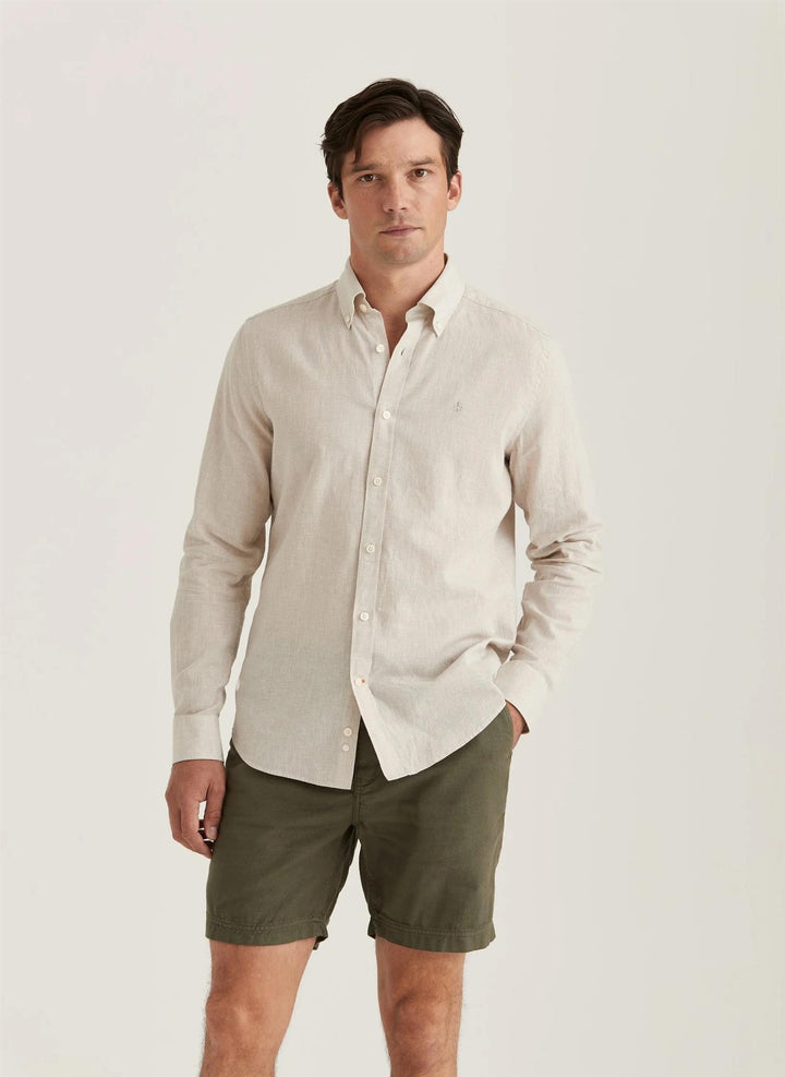 Linen Check Shirt-Slim Fit  Khaki