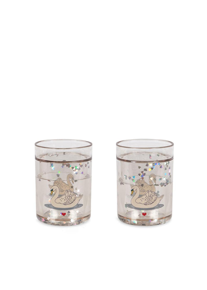 2 PACK GLITTER CUPS  Swan Off White