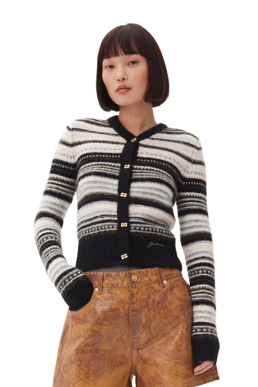 Soft Wool Stripe Cardigan  Black