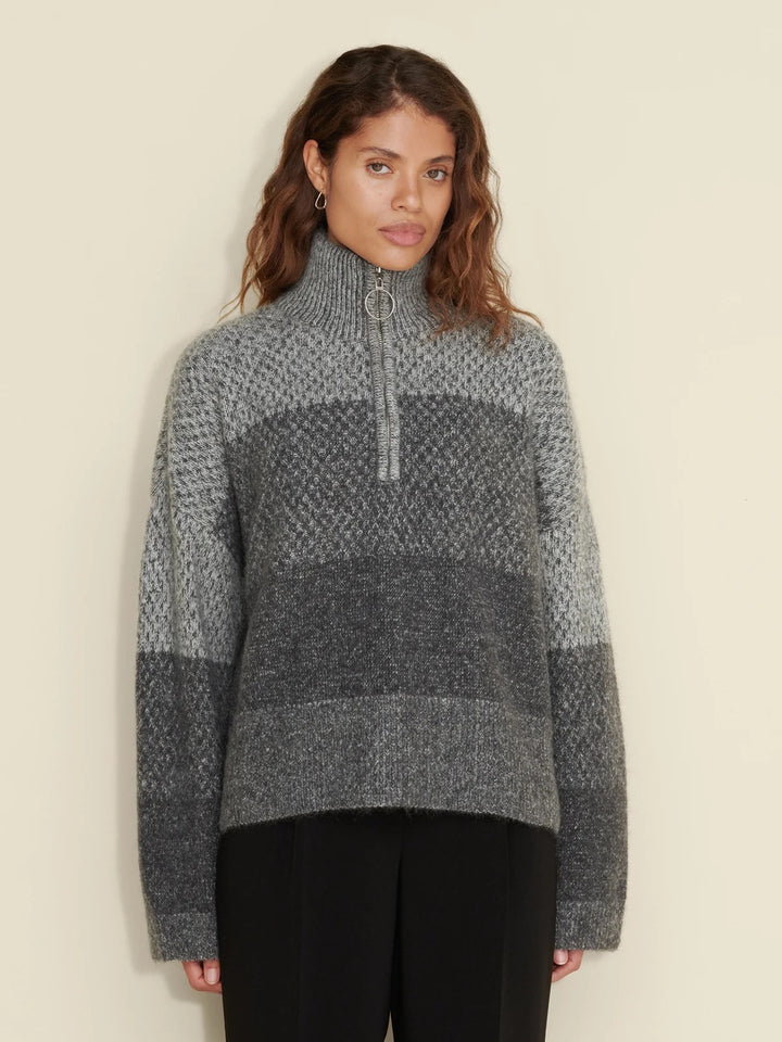 Tine Knit Half Zip  Dk. Grey Mix