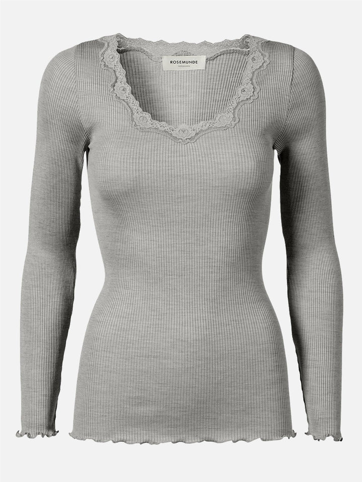 Babette silk t-shirt w/ lace  Light Grey Melange