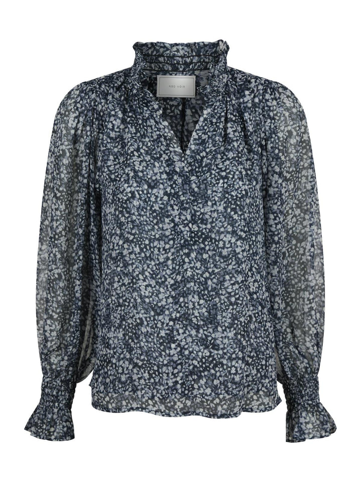 Leia Flower Graphic Blouse  Navy