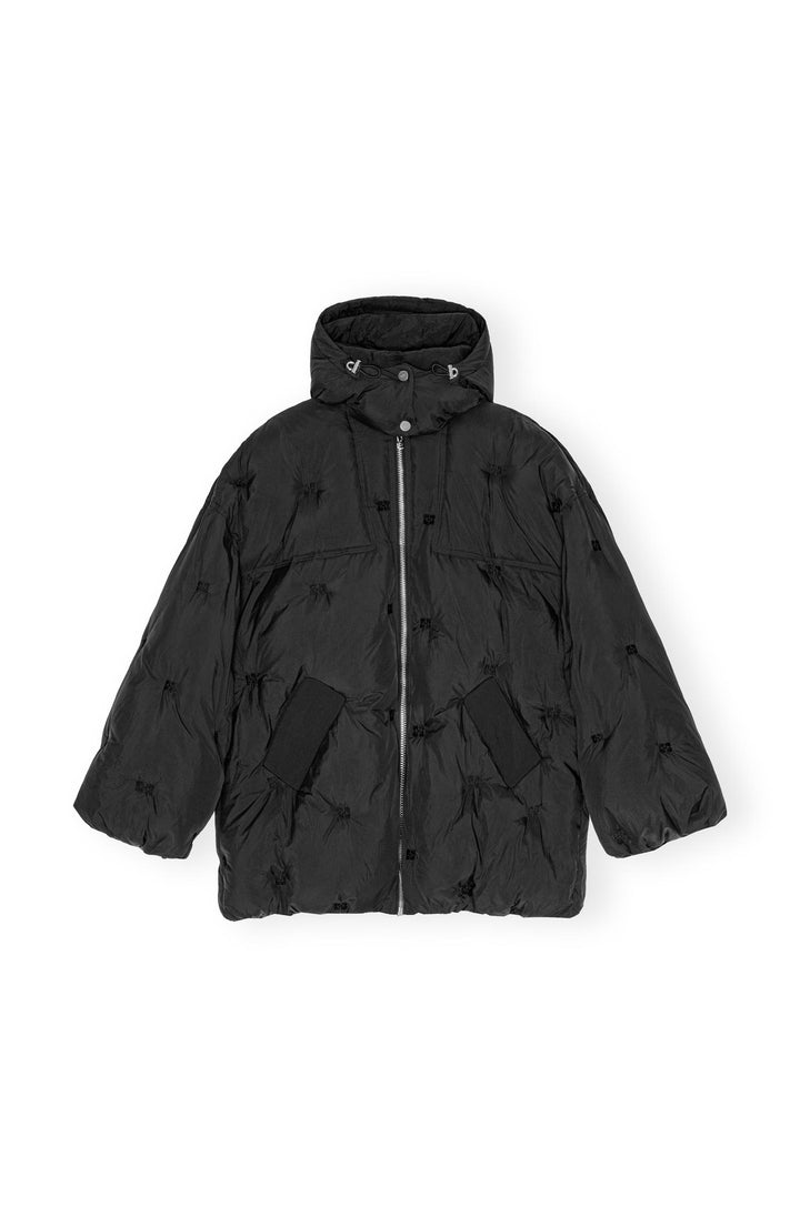 NYLON TECH PUFFER MIDI JACKET  Black