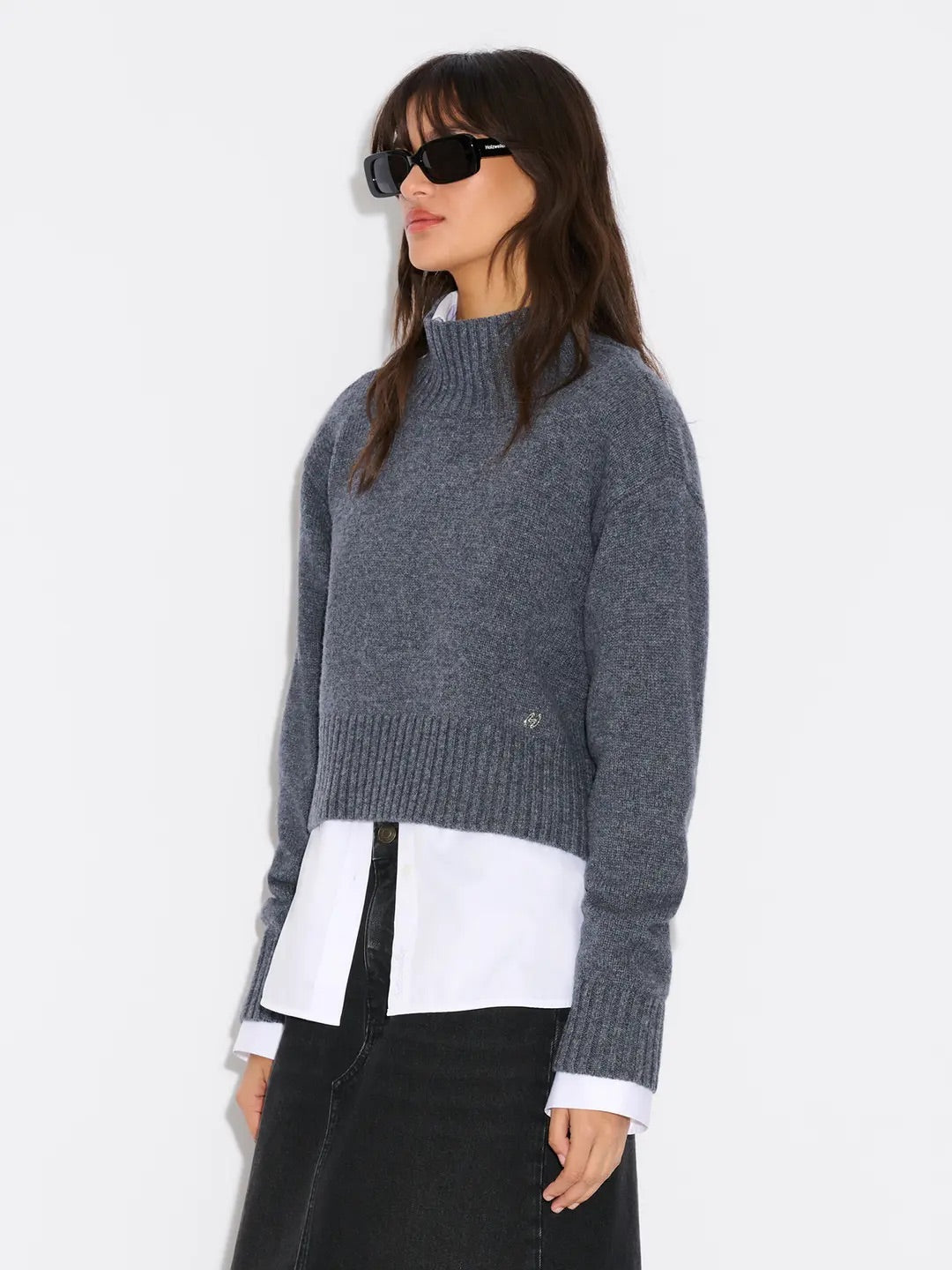 W. Wool Cropped Turtleneck  Blue