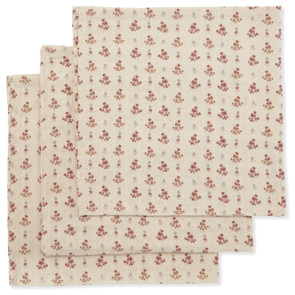 3 PACK MUSLIN CLOTH  Vintage Flowers Red